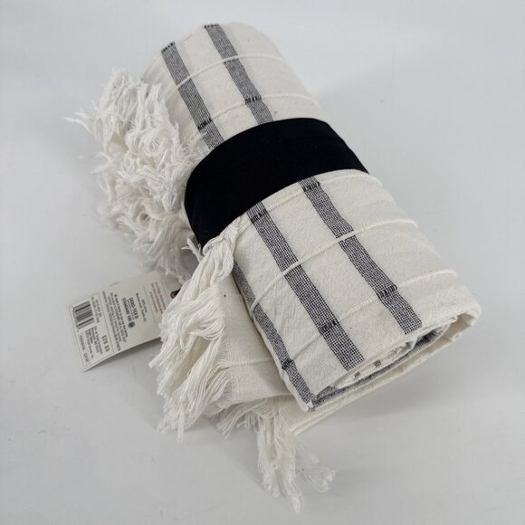 New Hearth & Hand Cream with Black Stripes Throw Blanket 60"x70" - Picture 4 of 6